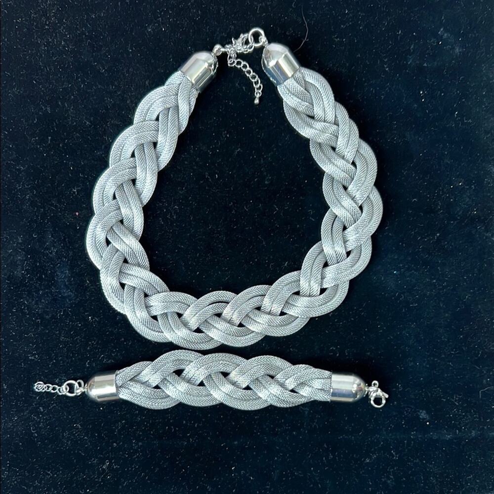 Vintage 90s necklace bracelet set silver tone chunky knotted statement choker